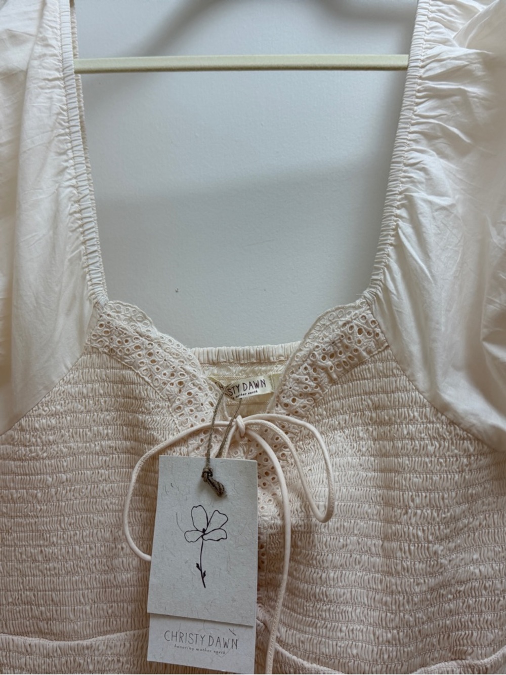 Christy Dawn Madeline Cream Smocked Midi Dress with Lace Trim - Picture 8 of 10